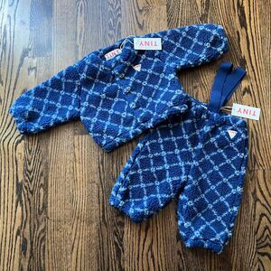 NWT - Tiny Cottons Flower Grid Baby Sherpa Set (12M)